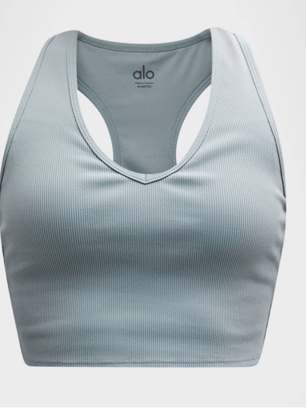ALO Yoga Ribbed Cropped Racerback Sports Bra — Pale Blue